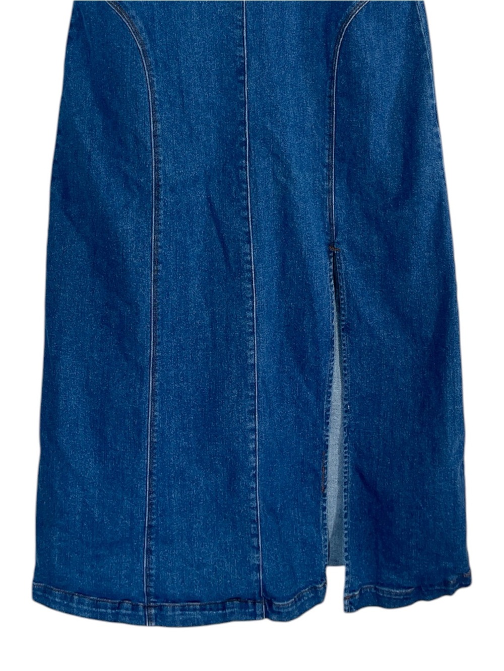 House of Harlow 1960 denim bustier style midi dress with high side slit Size L - Picture 4 of 10